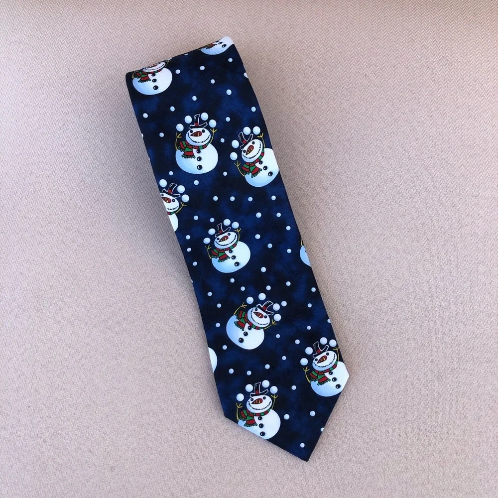 Hallmark Special Ties Made in Usa Navy, Black, Blue Snowman Holidays Necktie